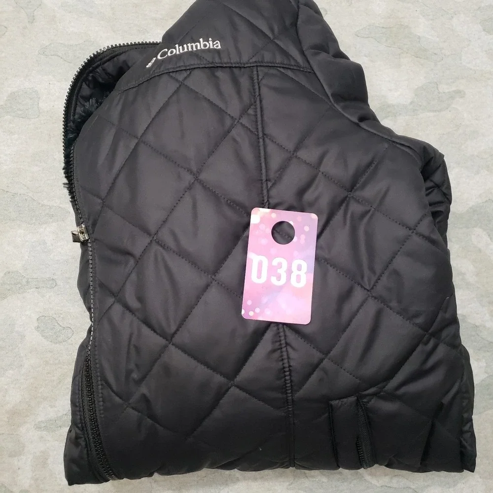 Columbia Jacket Womens XL Black Full Zip Hooded Diamond Quilted Fleece Lined - Picture 11 of 11
